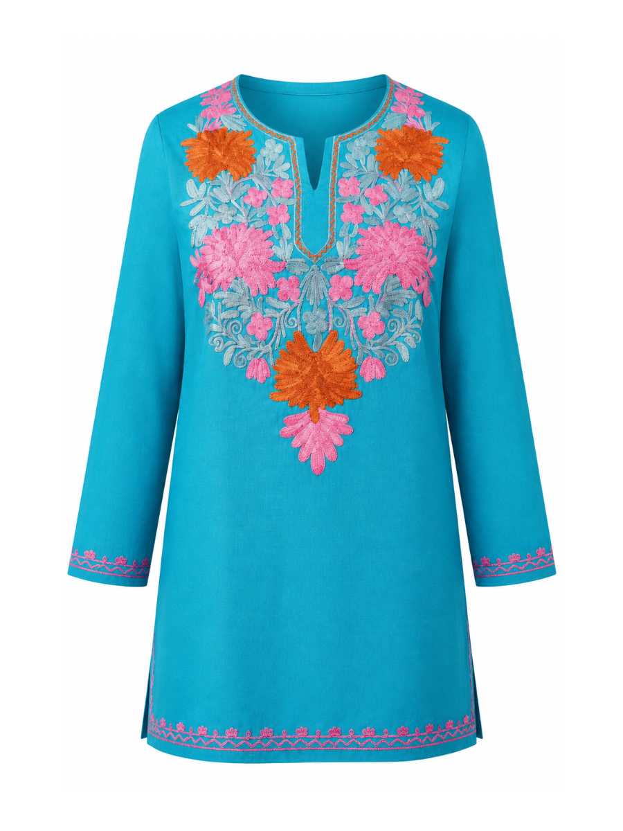 Noor : Aari embroidery summer kurti | Turquoise